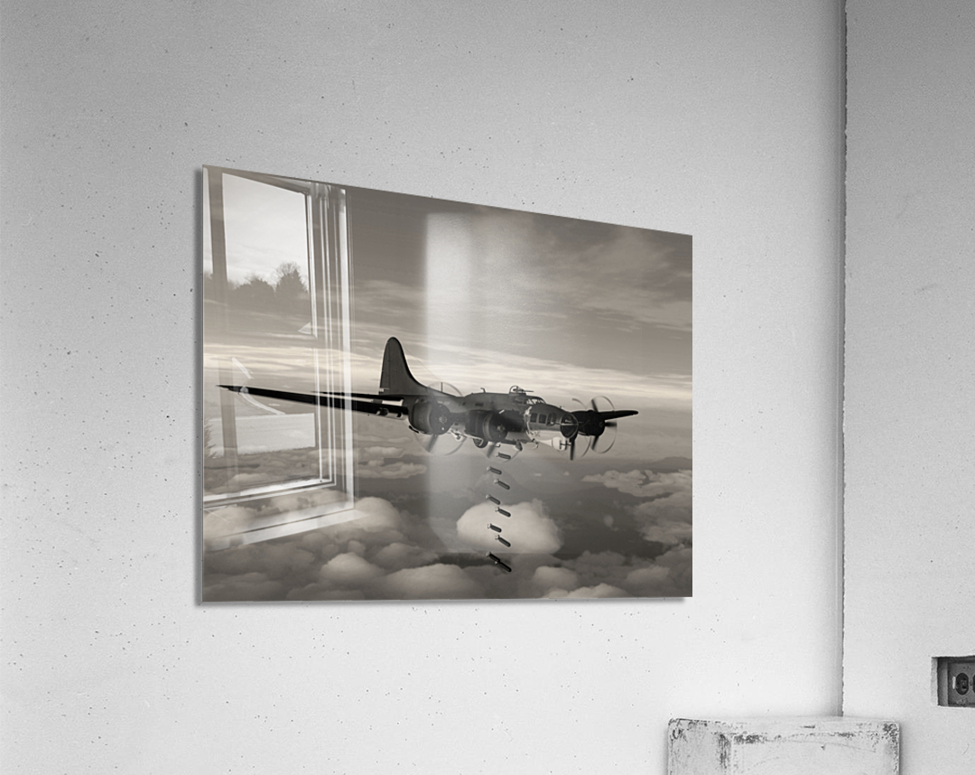 Boeing B-17 Flying Fortress Bomb Drop 2 BW Acrylic Print