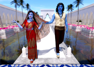 Krishna and Radha entering the temple
