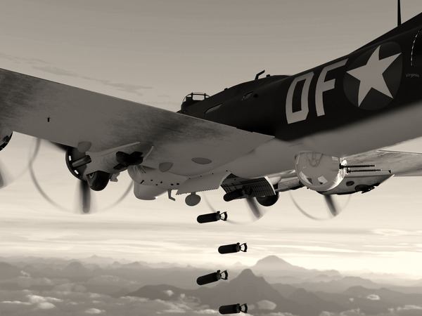 Boeing B-17 Flying Fortress Bomb Drop BW Print