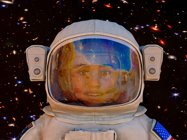 Female Space Explorer witnesses the Carina Nebula as seen by the James Webb Telescope Print