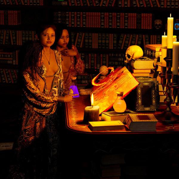 Young Wiccan Girls Practing their Witchcraft Print