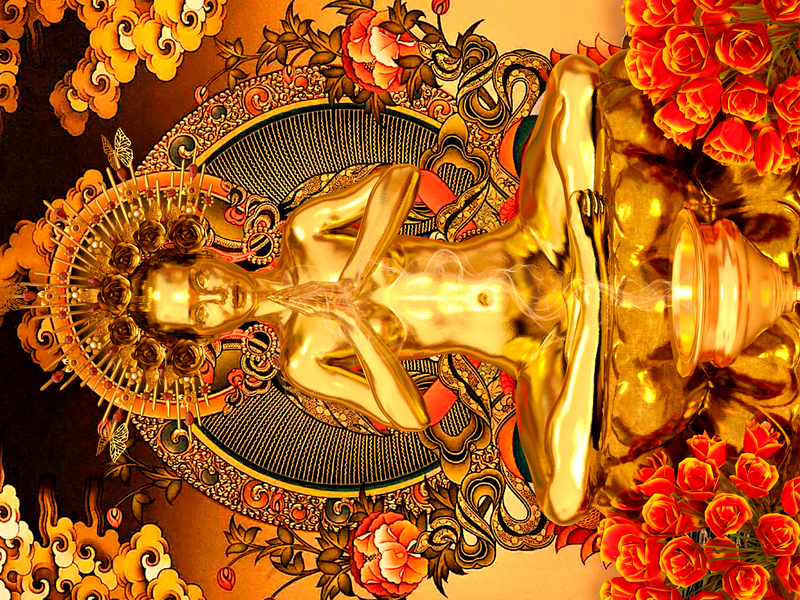 The Buddhista in Gold with gifts - goddess of transcendental wisdom  Print