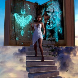 Girl Escaping Demon in Story Book - innocence vs evil