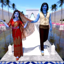 Krishna and Radha entering the temple