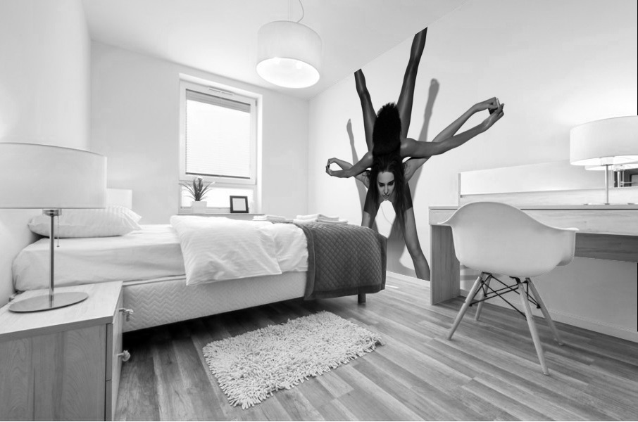 Yoga Couple Star Position BW Pose Mural print