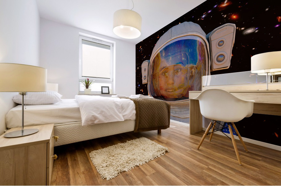 Female Space Explorer witnesses the Carina Nebula as seen by the James Webb Telescope Mural print