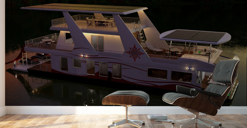 Solar Electric Powered Houseboat  Wall Murals