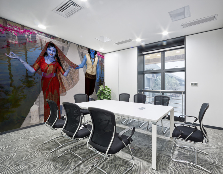 Krishna and Radha entering the temple Wall Printing