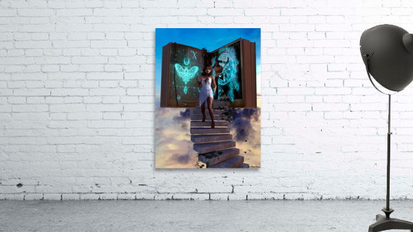 Girl Escaping Demon in Story Book - innocence vs evil Wall Preview