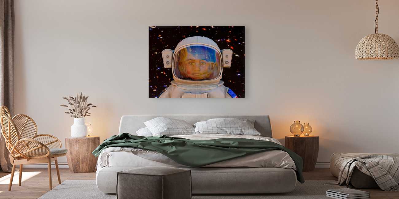 Female Space Explorer witnesses the Carina Nebula as seen by the James Webb Telescope Reproduction