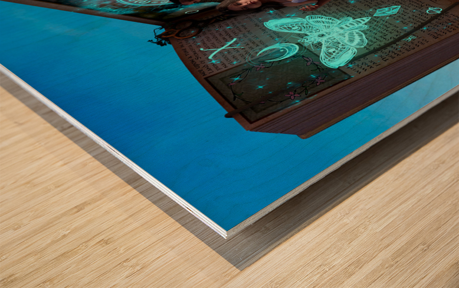 Girl Escaping Demon in Story Book - innocence vs evil Wood print