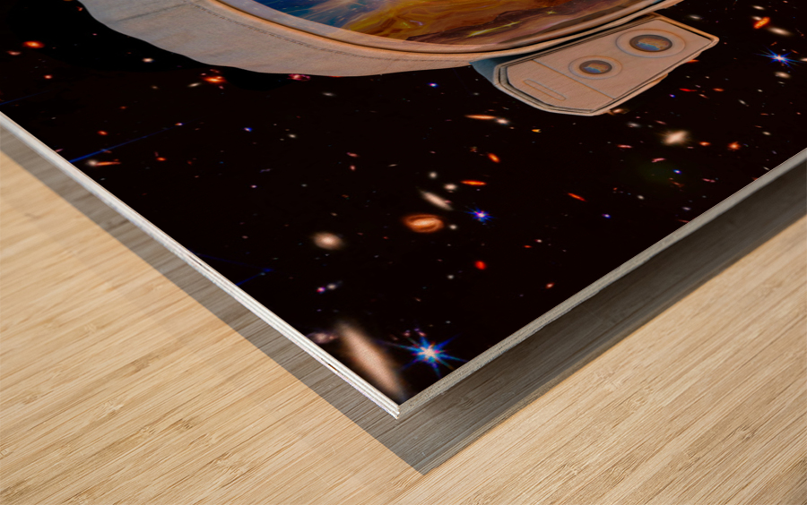 Female Space Explorer witnesses the Carina Nebula as seen by the James Webb Telescope Wood print