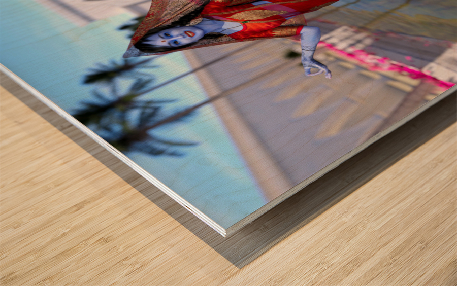 Krishna and Radha entering the temple Wood print